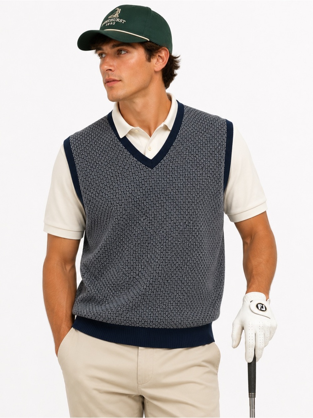 Vintage Bobby Jones Cotton Golf Sweater Vest Navy Gray Grandpa Core XL